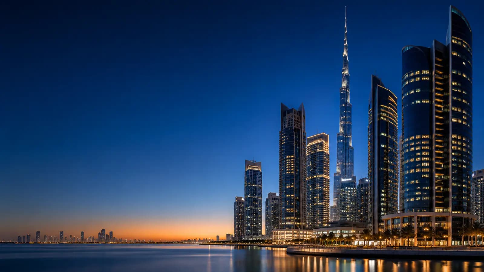 Dubai corporate skyline view with abstract office overlay